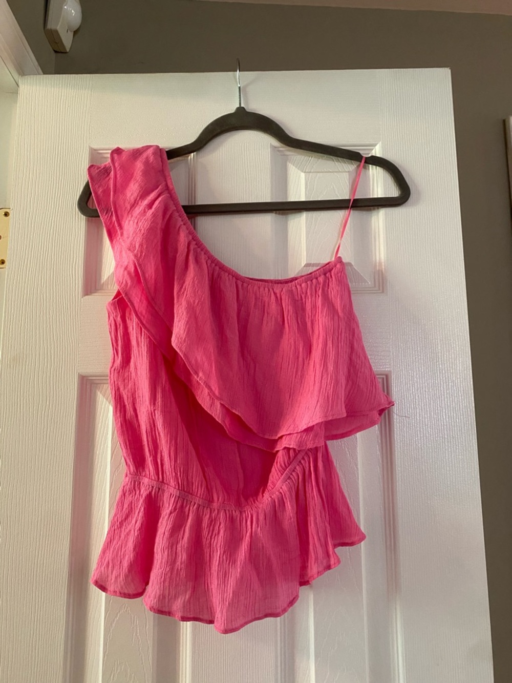 Asymmetric Ruffle Tank Top - Hot Pink